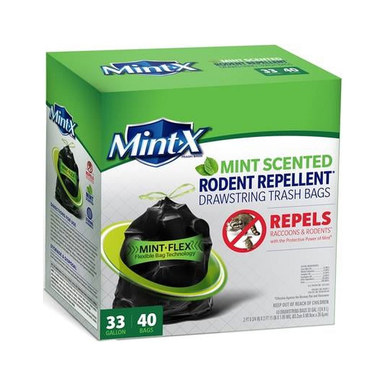 33 gal Mint Scent Trash Bags Drawstring 40 pk 1.05 mil