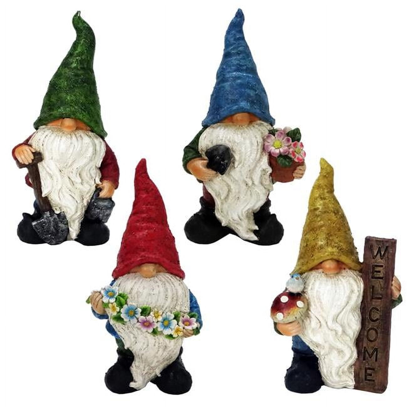 Picture of Alpine 8068763 12 in. Polyresin Gnome Garden Statue&#44; Assorted Color - Pack of 4