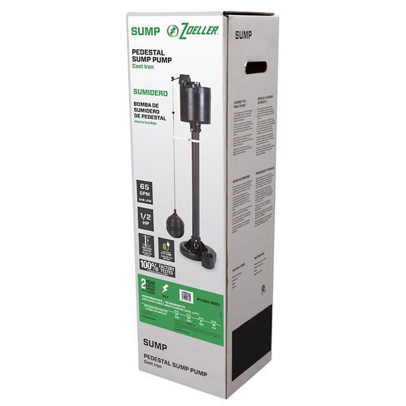 Picture of Zoeller 4009949 0.5 HP 3900 GPH Cast Iron Vertical Float Switch AC Bottom Suction Pedestal Sump Pump