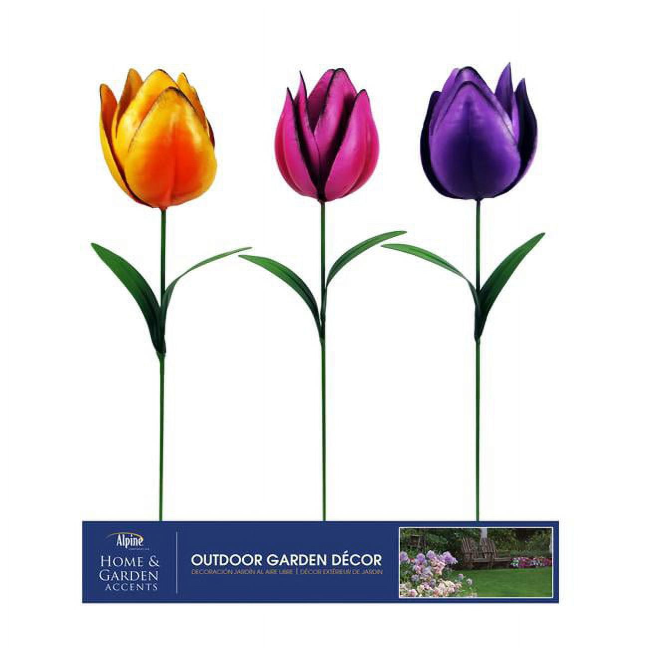 Picture of Alpine 8068769 12 in. MetalTulip Planter Stake&#44; Multi Color - Pack of 12