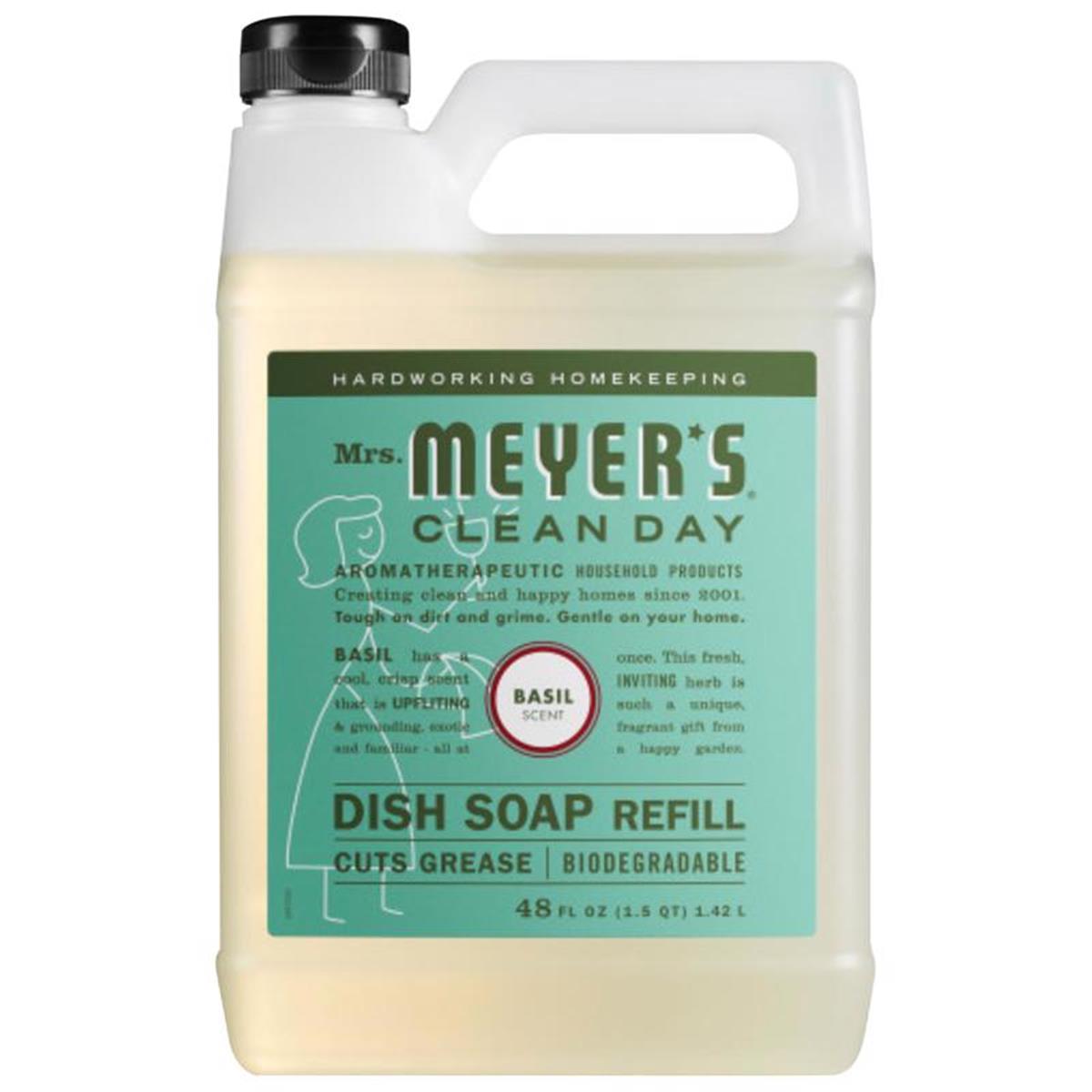 Mrs. Meyer's Clean Day Dish Soap Refill, 48 fl-oz Bottle, Liquid, Basil, Colorless