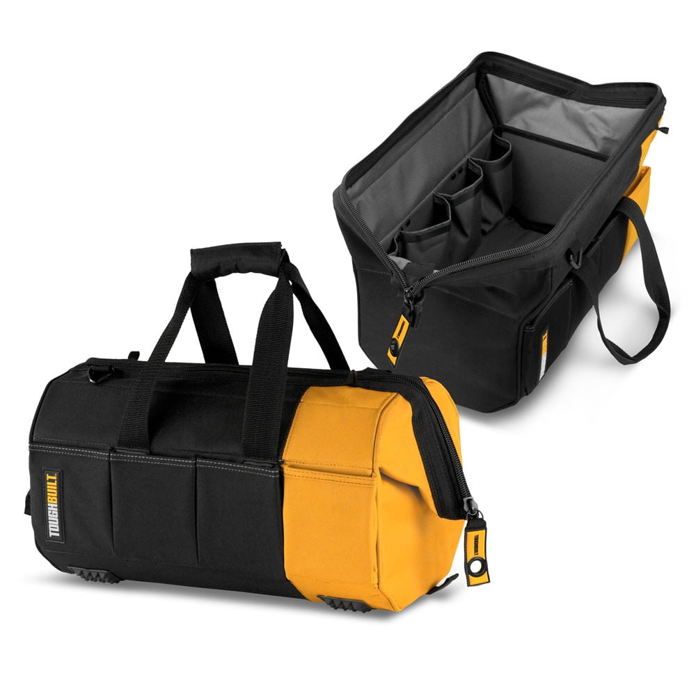 2018328 10 x 16 x 5.75 in. Polyester Massive Mouth Tool Bag with 38 Pocket, Black, Gray & Orange