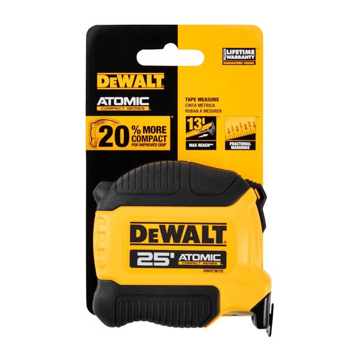 Picture of Dewalt 2023933 25 ft. x 1.125 in. Atomic Compact Tape Measure&#44; Black & Yellow