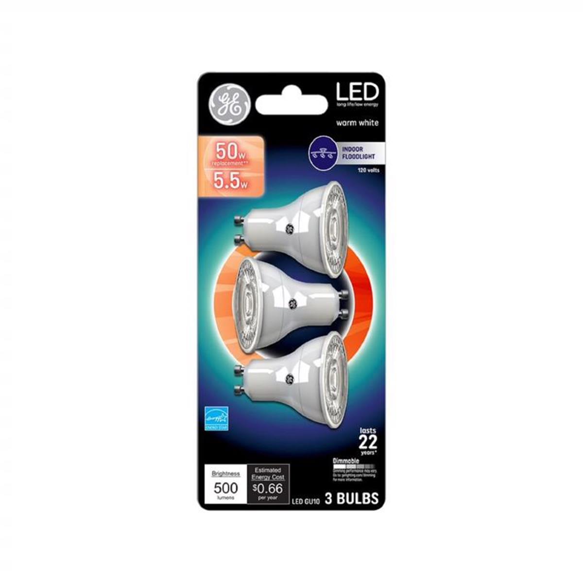 3005857 2.28 in. Mr16 Gu10 LED Floodlight 50W Bulb Warm, Clear - Pack of 3