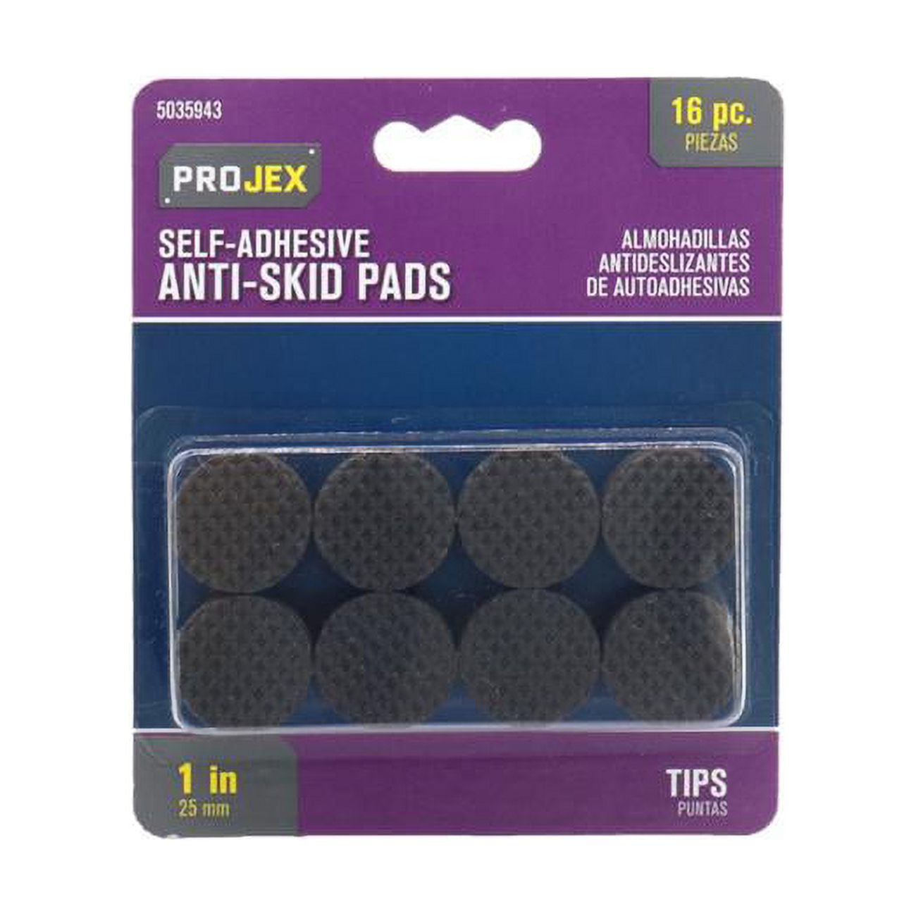 1 in. Rubber Self Adhesive Round Non Skid Pad, Pack of 16