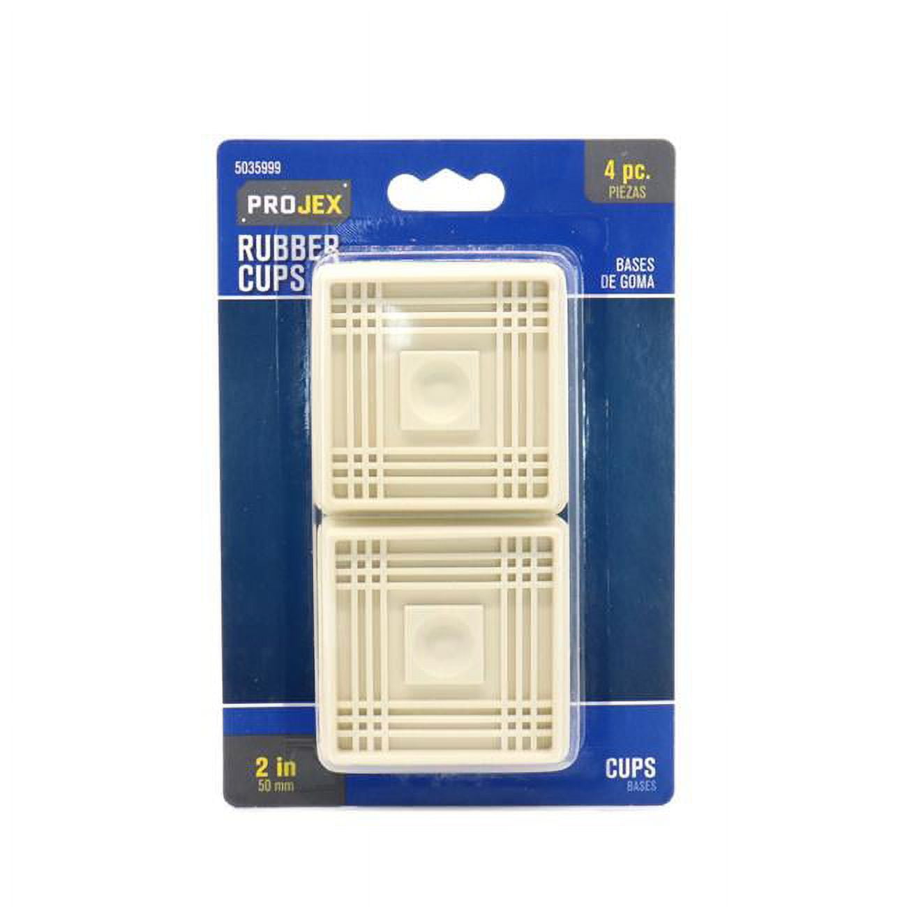 2 x 2 in. Rubber Square Caster Cup, White - Pack of 4