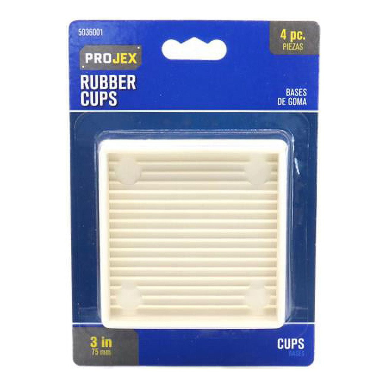 3 x 3 in. Rubber Square Caster Cup, White - Pack of 4