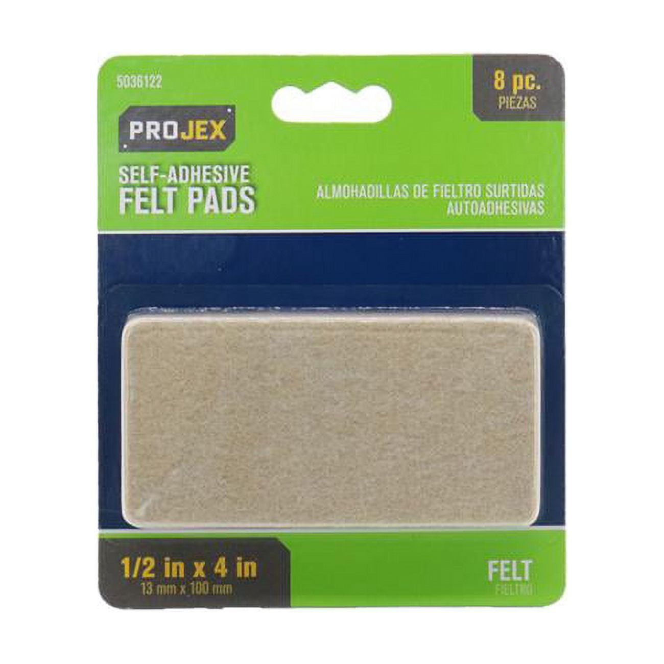 Felt Self Adhesive Surface Pad Brown Rectangle 1/2 in. W X 4 in. L 8 pk