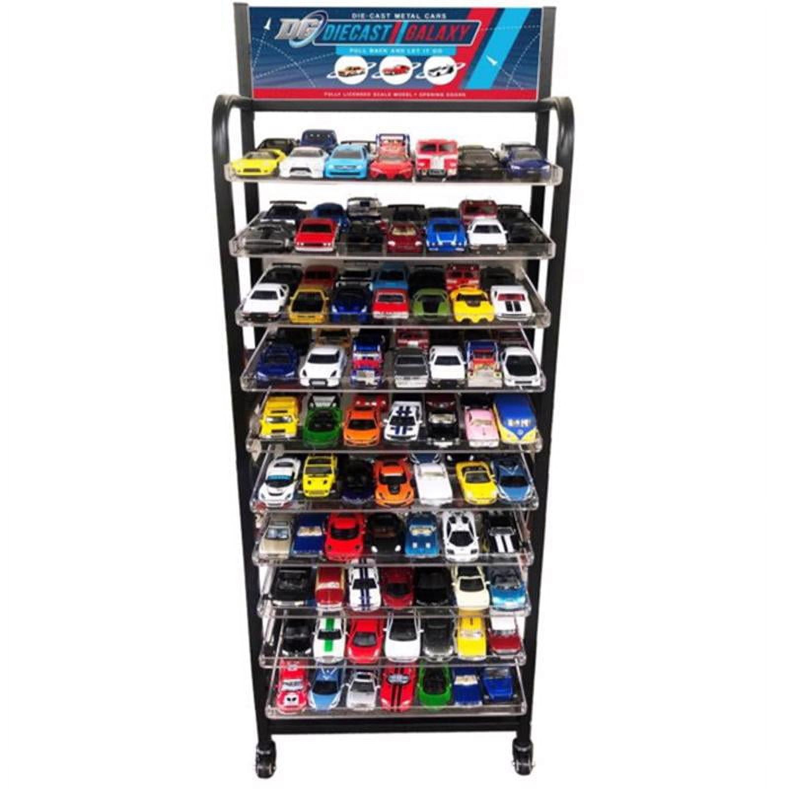 Picture of MTI 6038549 57 x 18 x 8 in. Pull Back & Go Vehicles Display Rack with Die Cast Metal&#44; Black