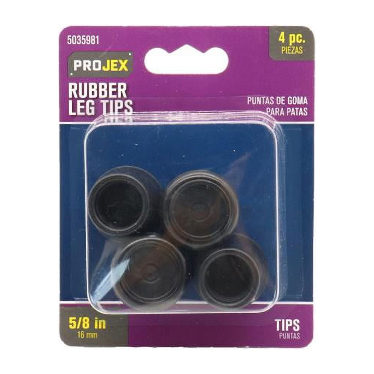 0.625 in. Rubber Leg Tip Black Round, Pack of 4