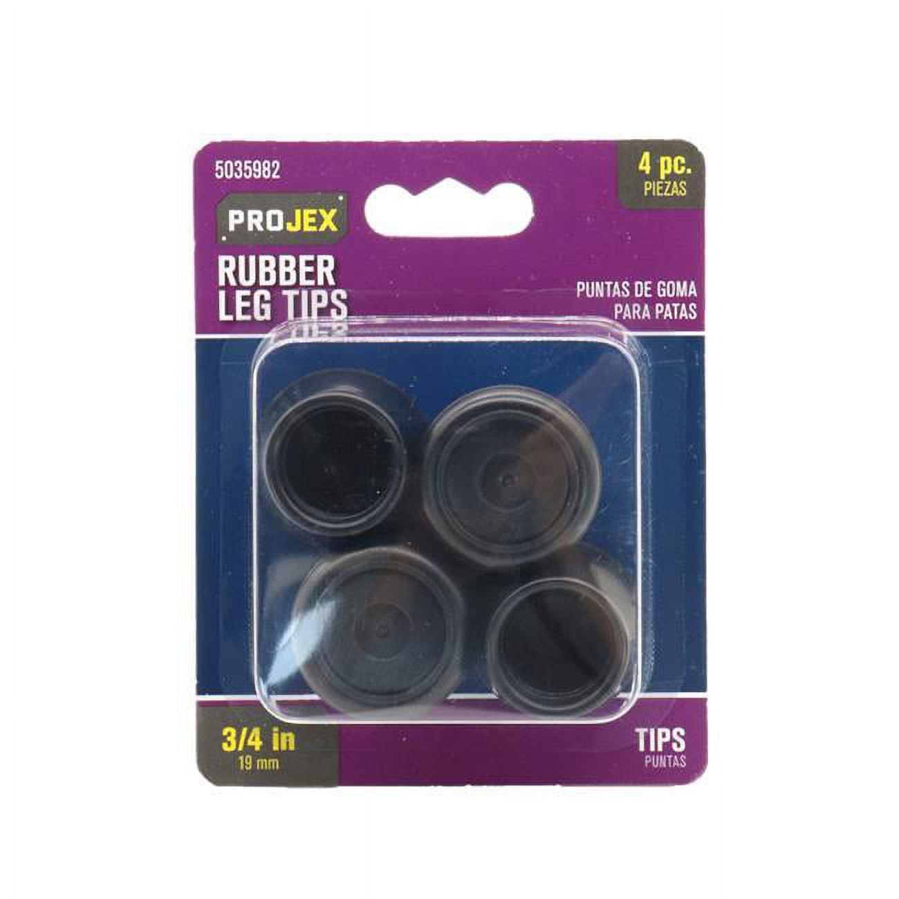 0.75 in. Rubber Leg Tip Black Round, Pack of 4