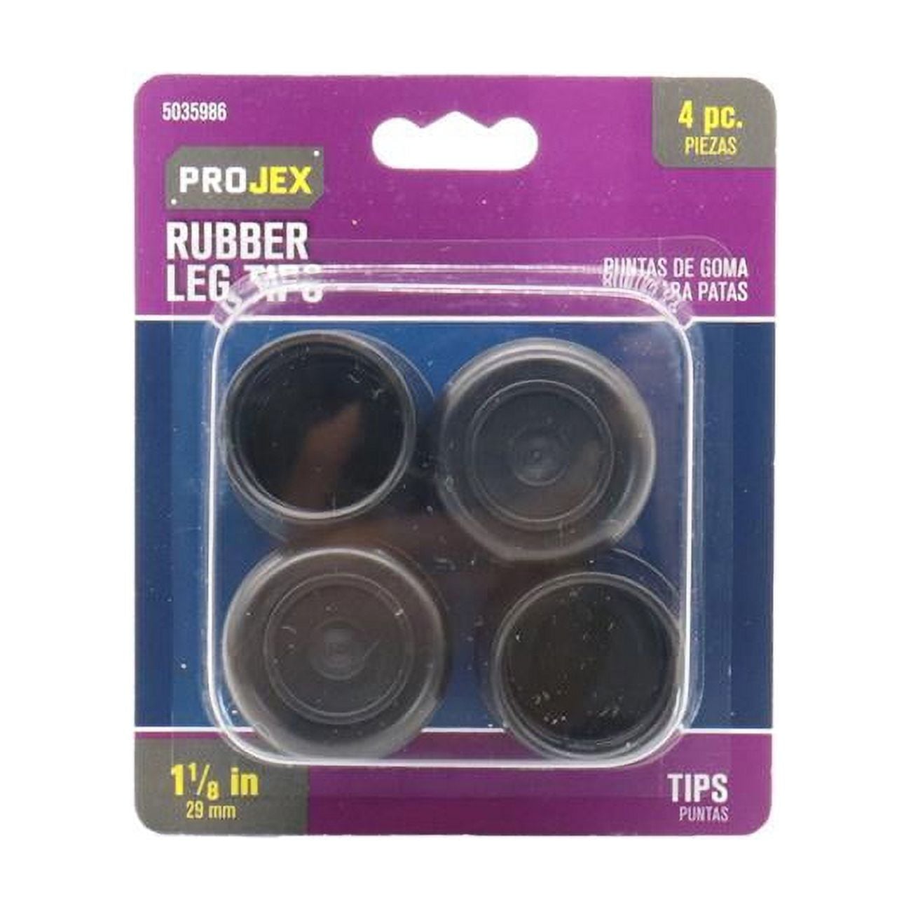 1.125 in. Rubber Leg Tip Black Round, Pack of 4