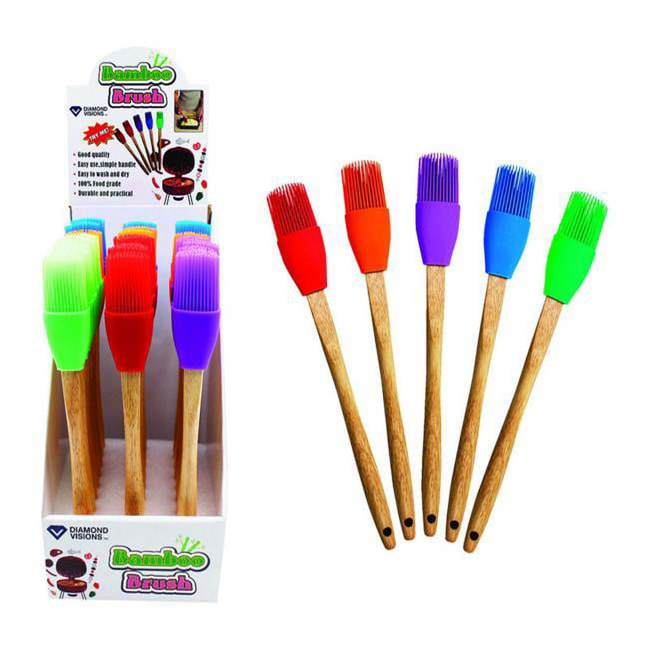 Picture of Home Plus 9490210 Assorted Color Bamboo & Silicone Basting Brush, Pack of 24