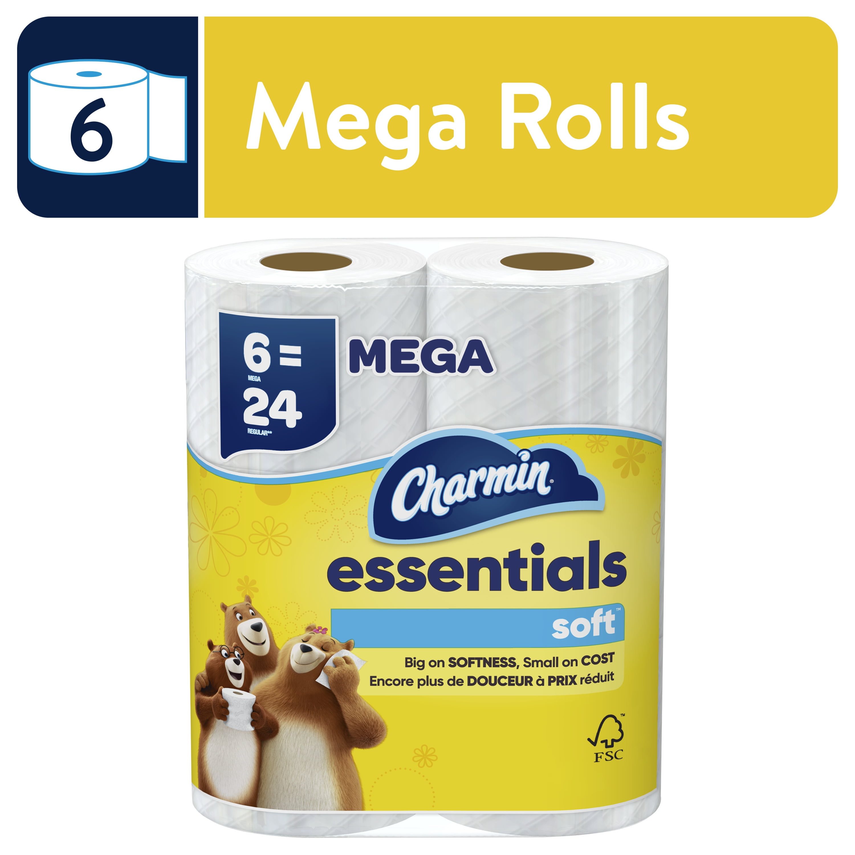 Essentials Toilet Paper, White - 6 Rolls - 352 Sheet - Pack of 3