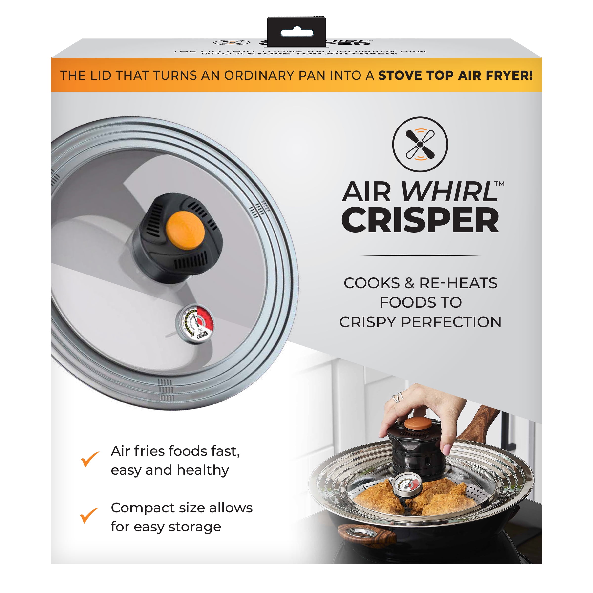 Picture of Air Whirl 6050039 Crisper Innovative Cooking Air Fryer Lid - Glass & Stainless Steel&#44; Clear & Silver
