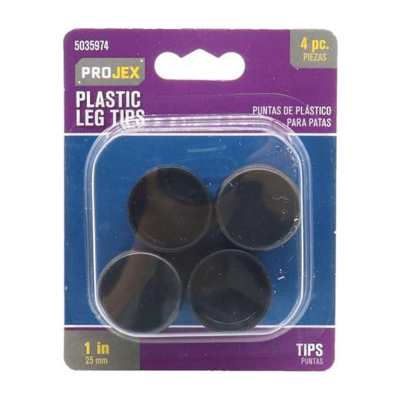 5035974 1 in. Plastic Leg Tip - Round, Black - Pack of 4