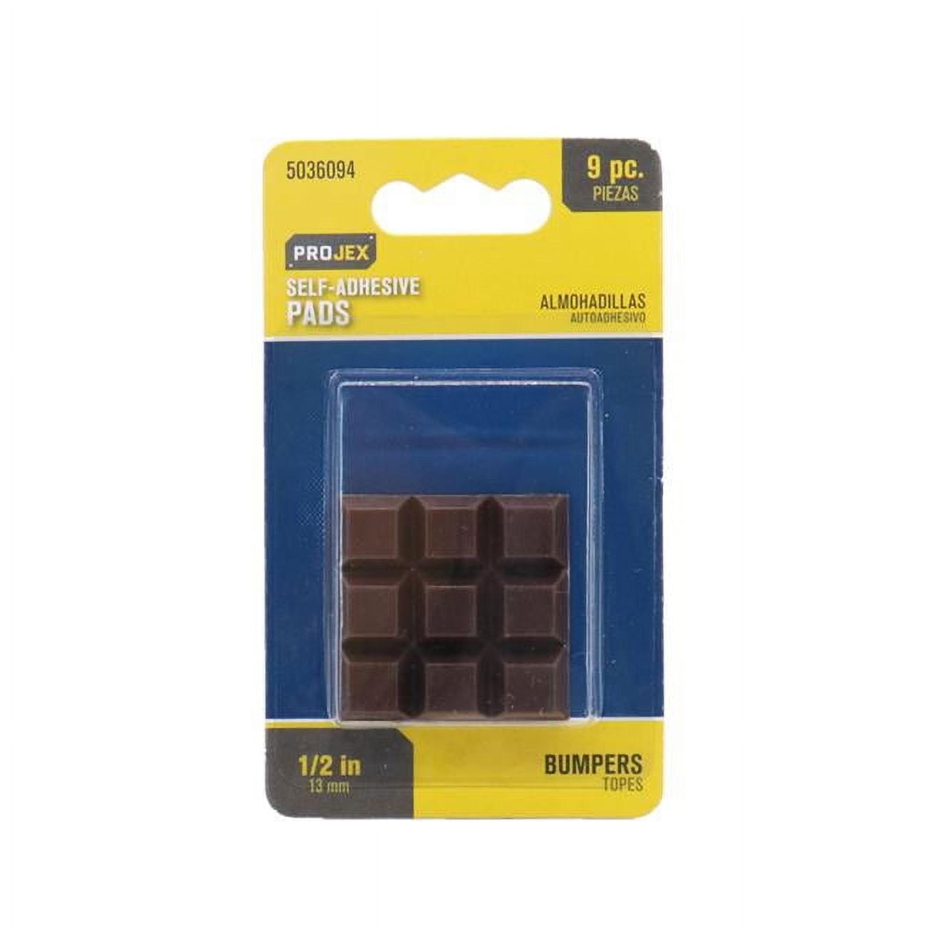 0.5 x 0.5 in. Rubber Self Adhesive Bumper Pad - Square, Brown - Pack of 9