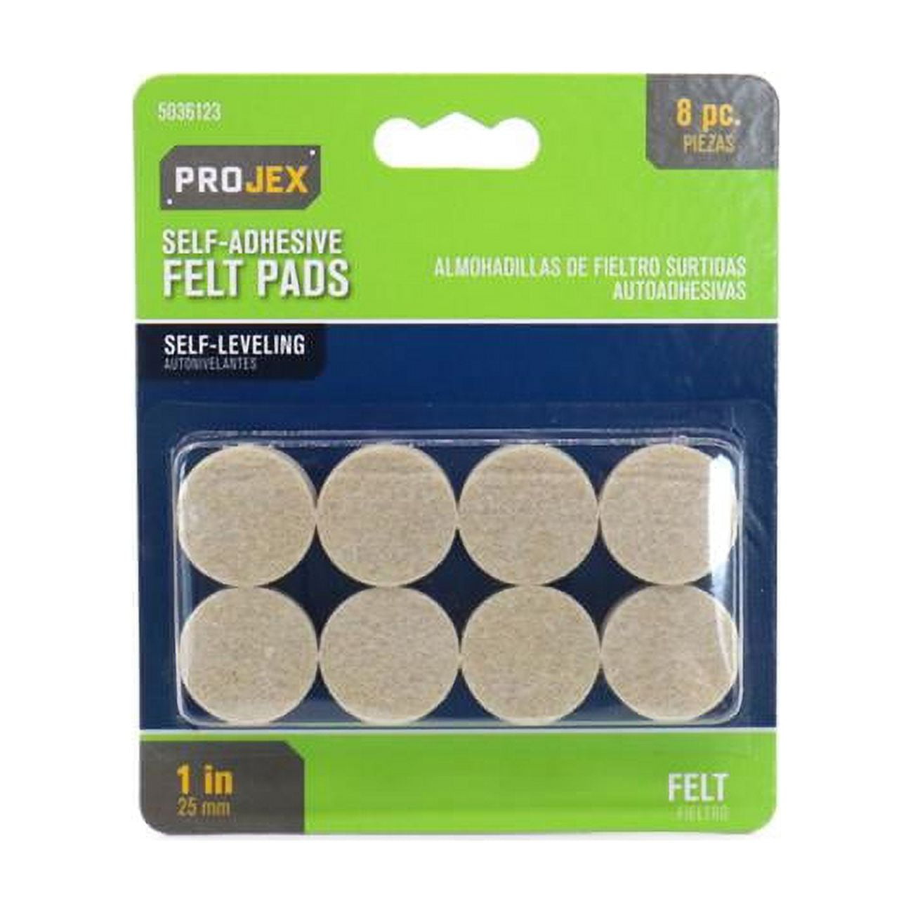 1 in. Felt Self Adhesive Protective Pad - Round, White - Pack of 8