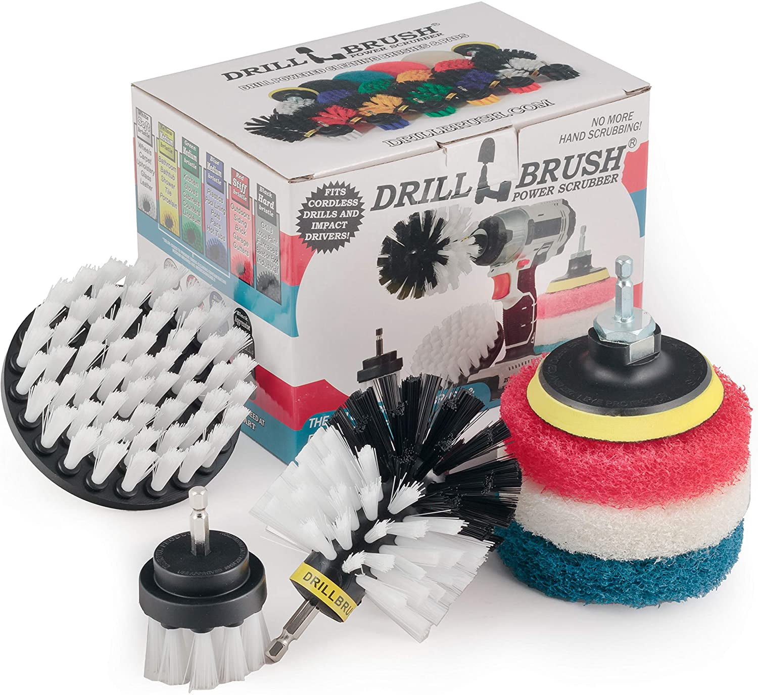 4 in. Soft & Medium Bristle Metal Handle Drill Brush Set, Multi Color