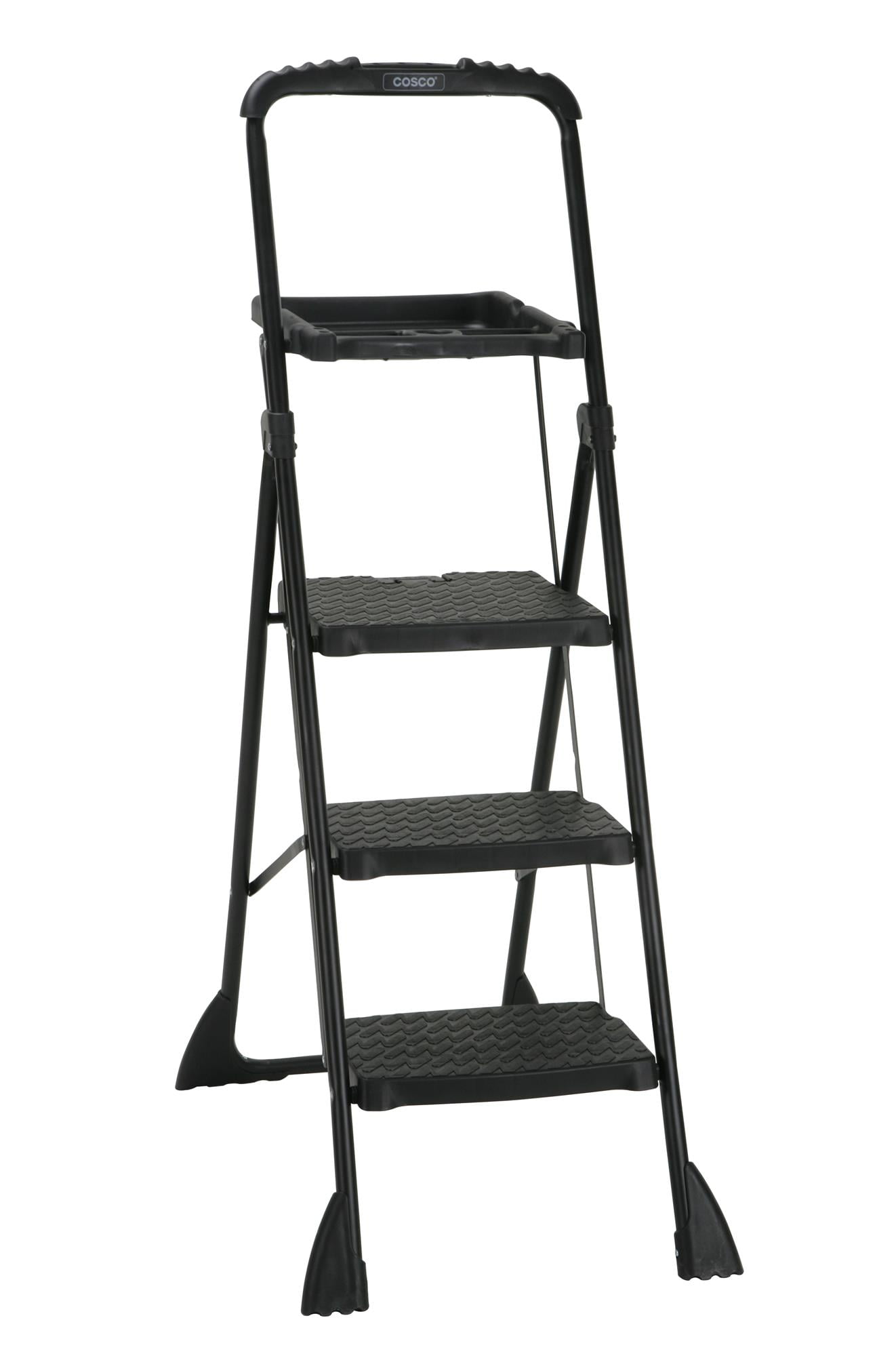 Picture of Cosco 1021493 60.98 x 21.65 x 3.31 in. 250 lbs Capacity 3 Step Steel Folding Step Stool&#44; Black