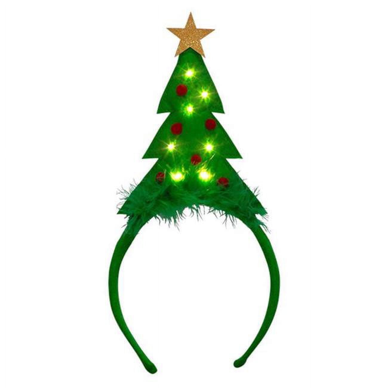 Tree with LED Lights Headband Felt, Green - Pack of 12