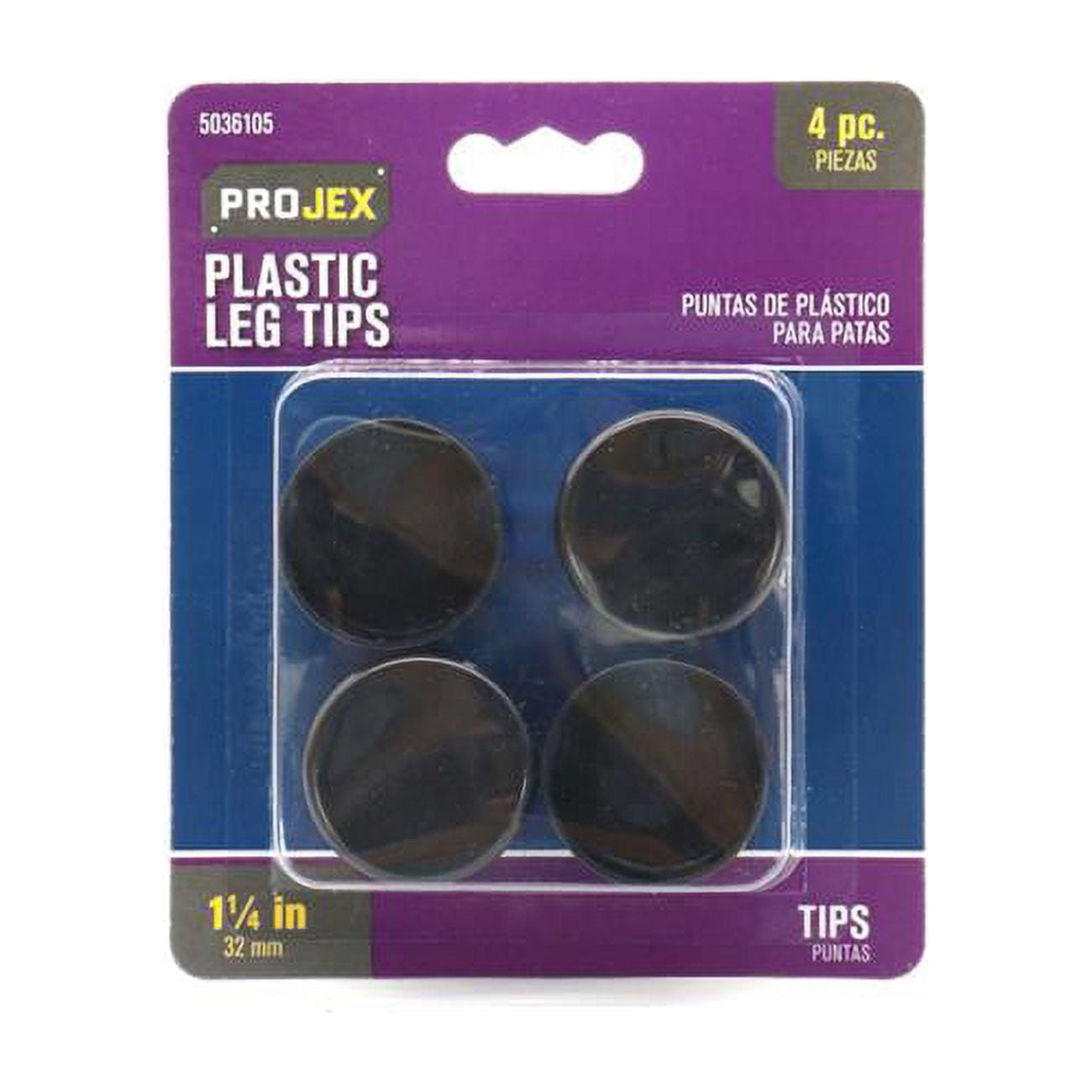 5036105 1.25 in. Plastic Leg Tip - Round, Black - Pack of 4