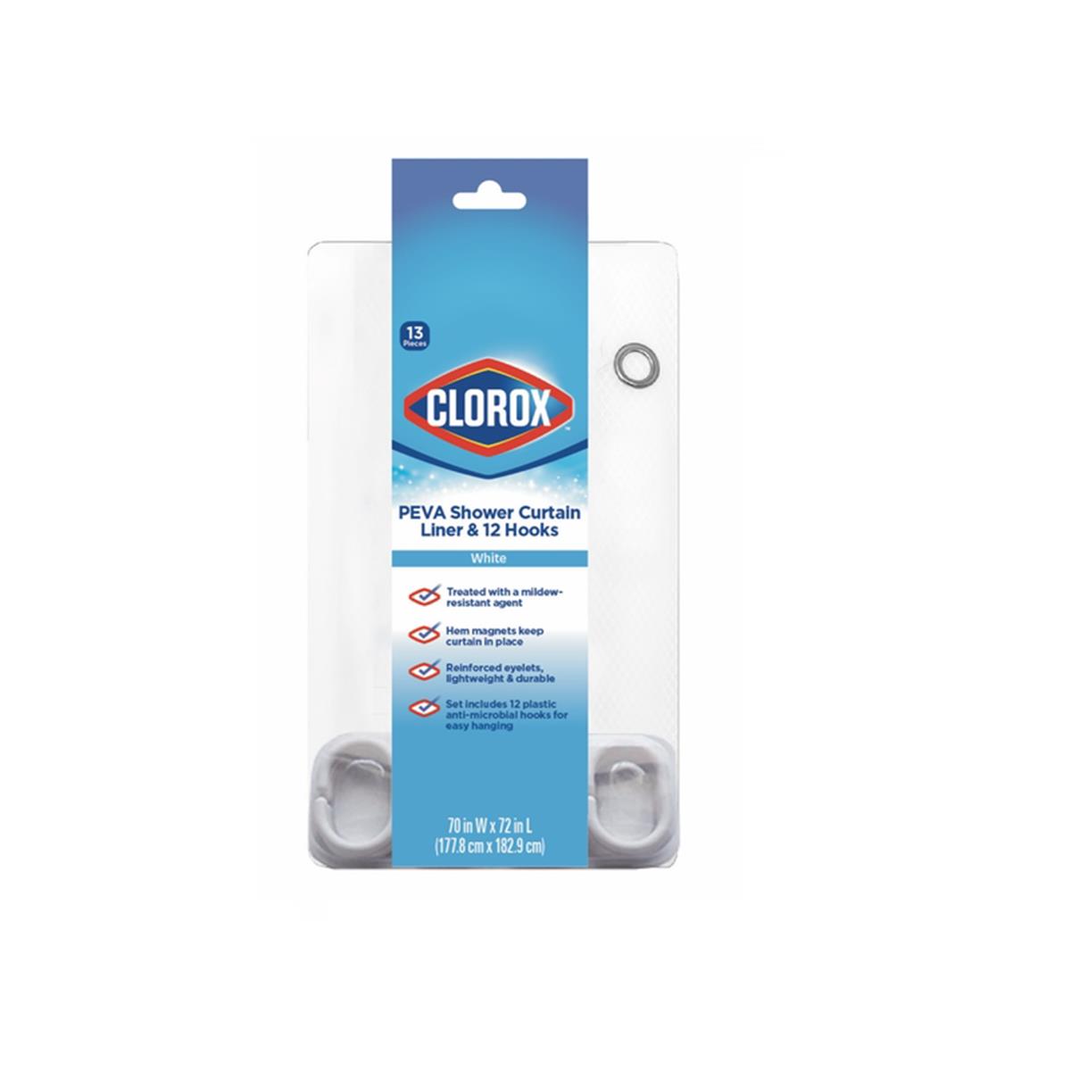 Picture of Clorox 4007808 70 x 72 in. Clorox Shower Curtain with Hooks PEVA, White