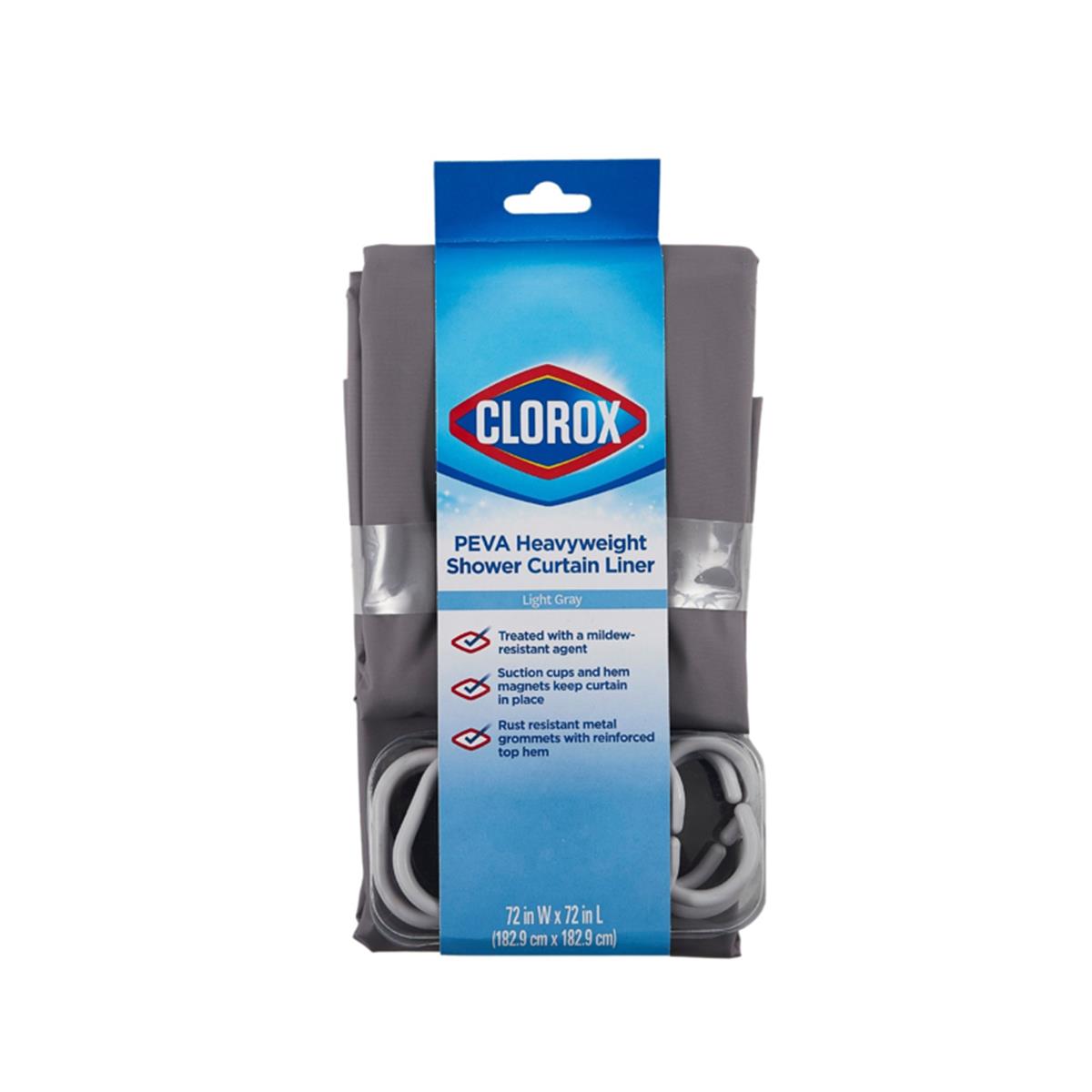 Picture of Clorox 4007818 70 x 72 in. Shower Curtain with Hooks PEVA, Grey