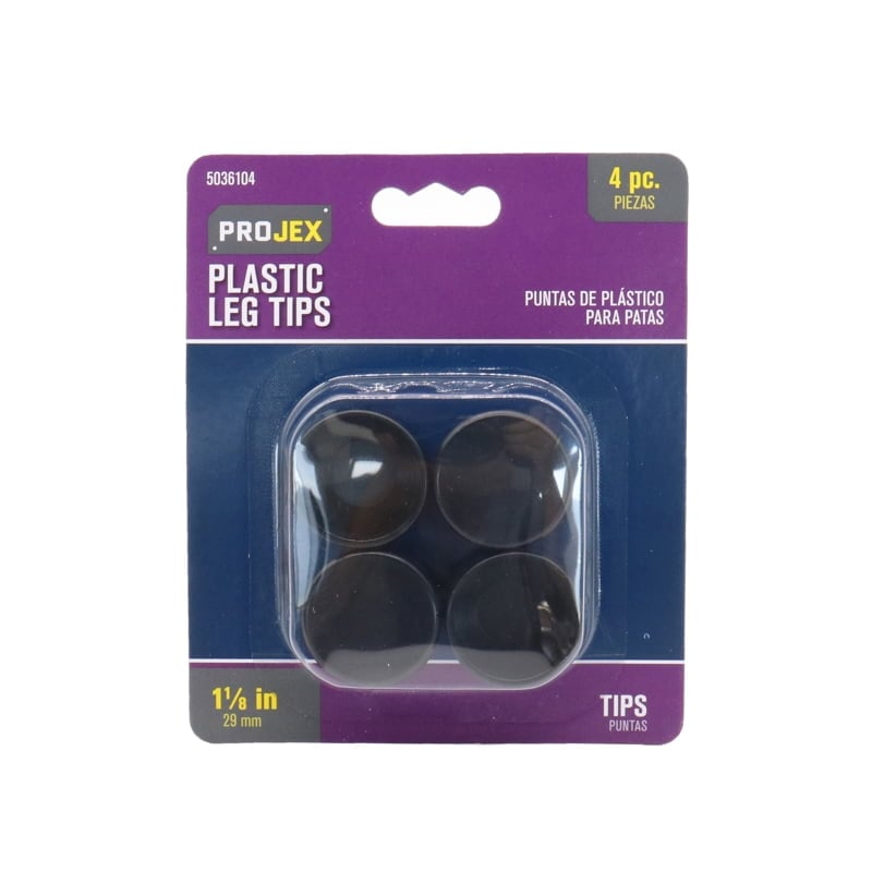 1.12 in. Plastic Leg Tip - Round, Black - Pack of 4