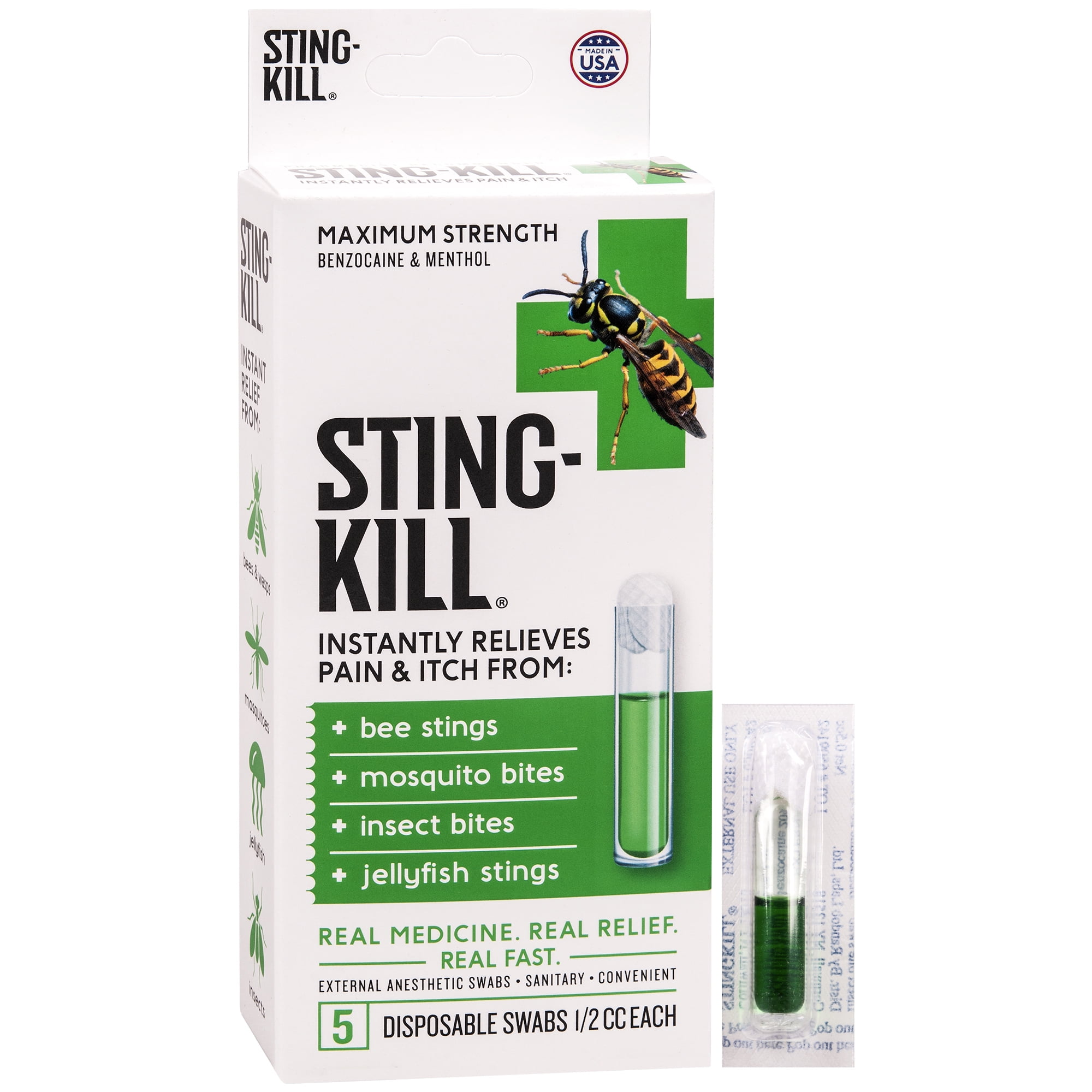Picture of Sting Kill 9062614 Anesthetic Swabs - Clear & Green - Pack of 5
