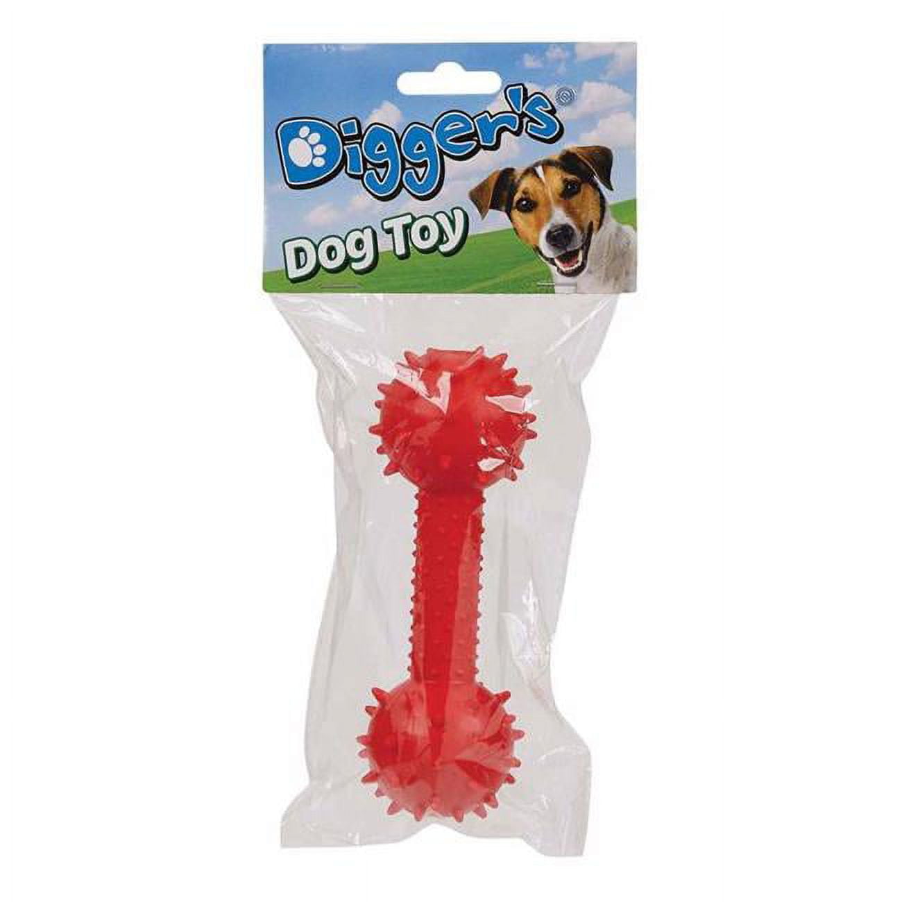 Picture of Diggers 8360919 6 in. Rubber Spiked TPR Dumbbell with Bell Dog Toy, Red - Medium
