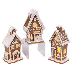 Gerson  7 in. LED Lighted Gingerbread House Indoor Christmas Decor, Brown & White - Pack of 3