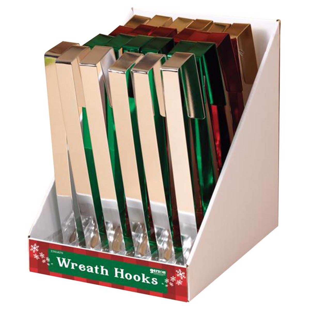 Gerson 9081127 12 x 3.74 x 1 in. Indoor Christmas Hooks Wreath Decor, Multi Color - Pack of 24