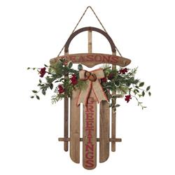 Gerson 9080789 27 x 4 x 18 in. Hanging Sled Indoor Christmas Decor, Brown & Red - Pack of 2
