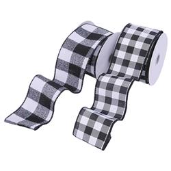 Gerson 9081035 0.01 in. Black & White Buffalo Plaid Ribbon Indoor Christmas Decor, Pack of 12