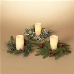 Picture of Gerson 9081131 3 in. Pine Candle Ring with Berry Indoor Christmas Decor&#44; Multi Color - Pack of 18