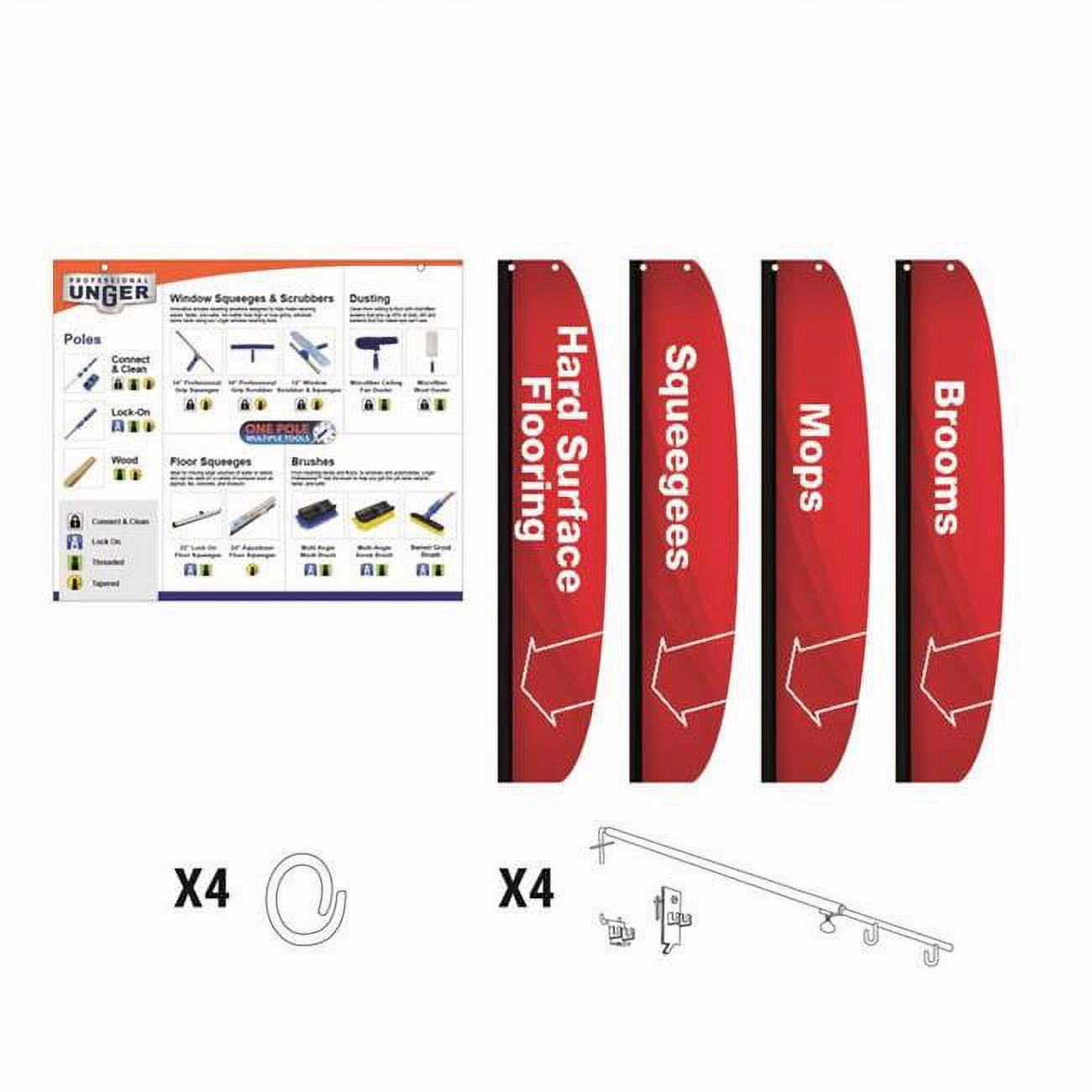 4 in. Metal, Styrene Unger Mops & Brooms Signage Kit, Assorted Color