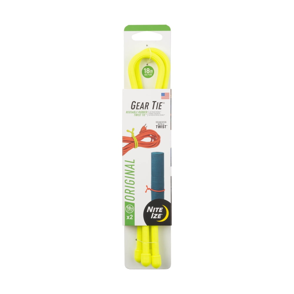 Nite Ize Gear Tie Reusable Rubber Twist Tie 18in 2 Pack Neon Yellow - GT18-33-2R3