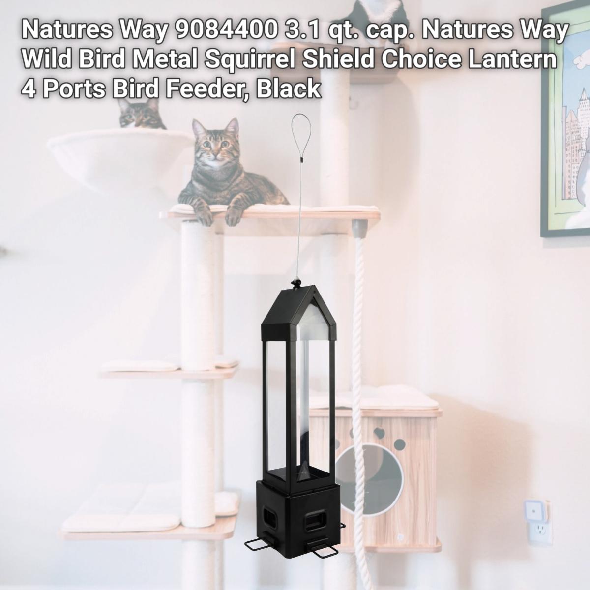 Picture of Natures Way 9084400 3.1 qt. cap. Natures Way Wild Bird Metal Squirrel Shield Choice Lantern 4 Ports Bird Feeder, Black