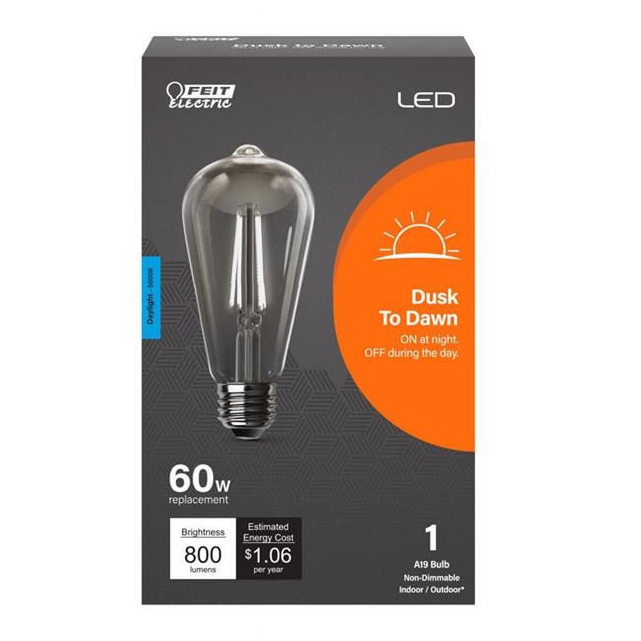 60 Watt Equivalence ST19 E26 Medium LED Dusk to Dawn Bulb, Daylight