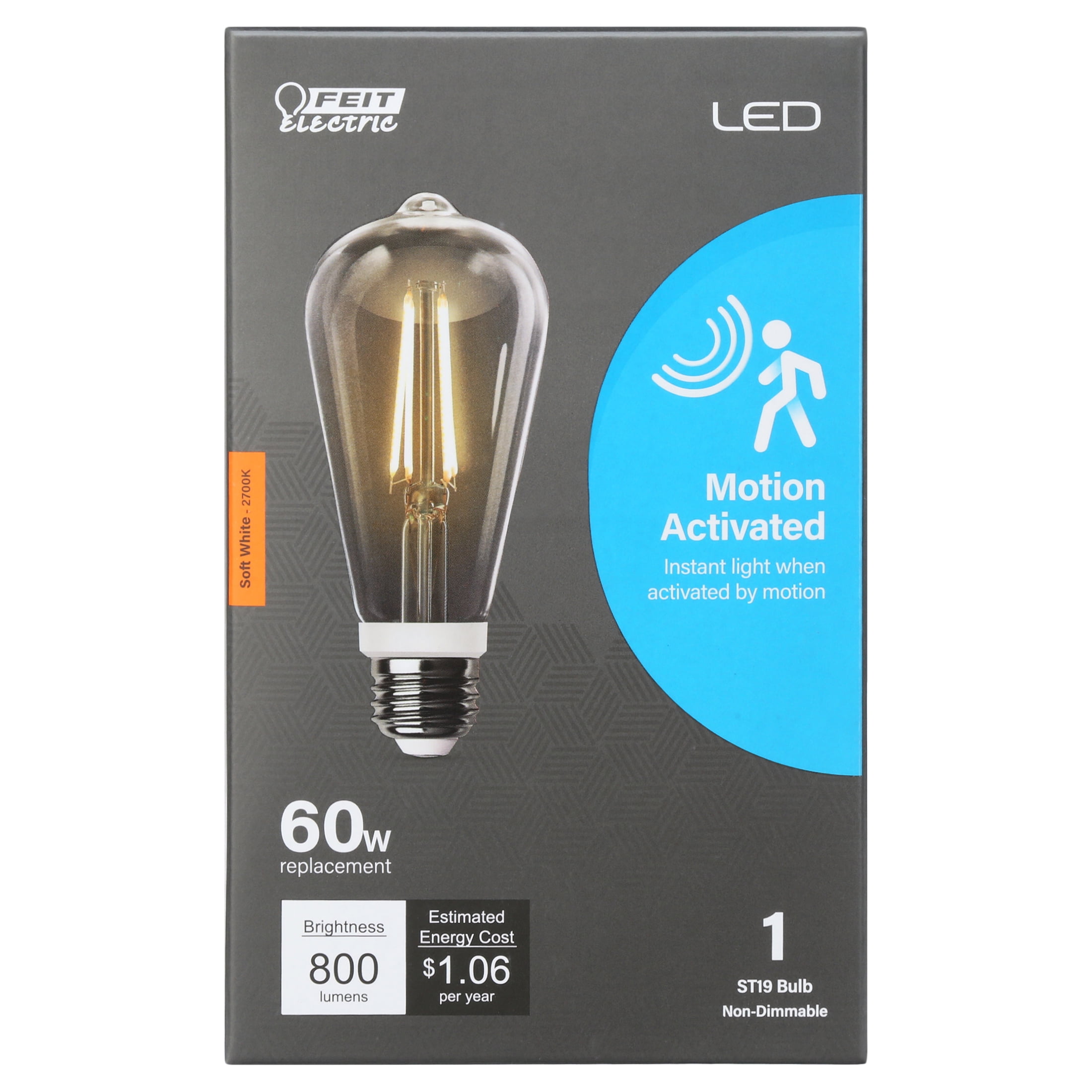 60 Watt Equivalence ST19 E26 Medium LED Motion Activated Bulb, Soft White
