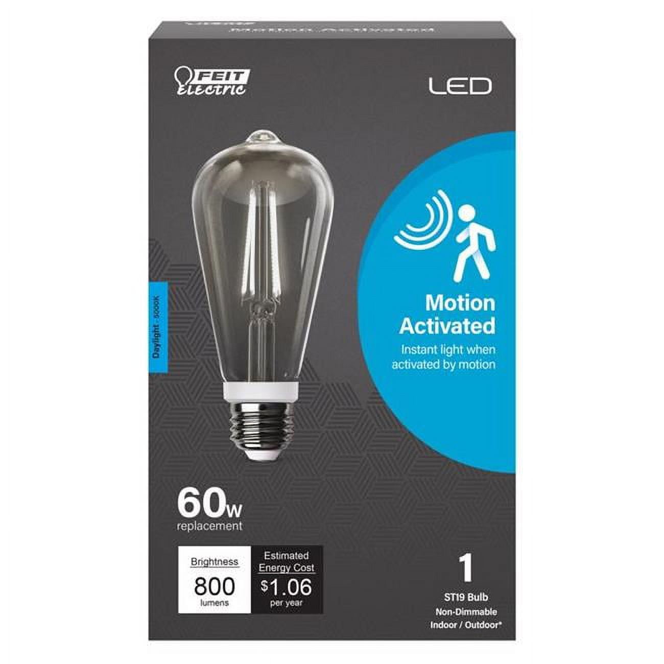 60 Watt Equivalence ST19 E26 Medium LED Motion Activated Bulb, Daylight