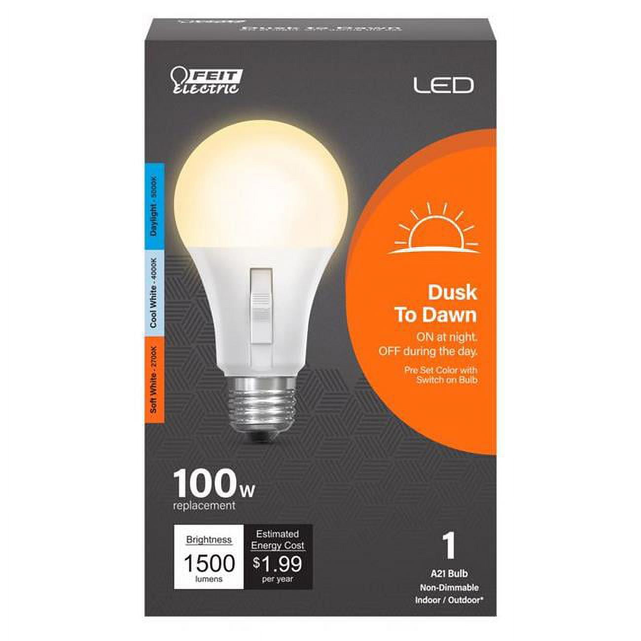 100 Watt Equivalence A19 E26 Medium LED Dusk to Dawn Bulb Tunable, White & Color Changing