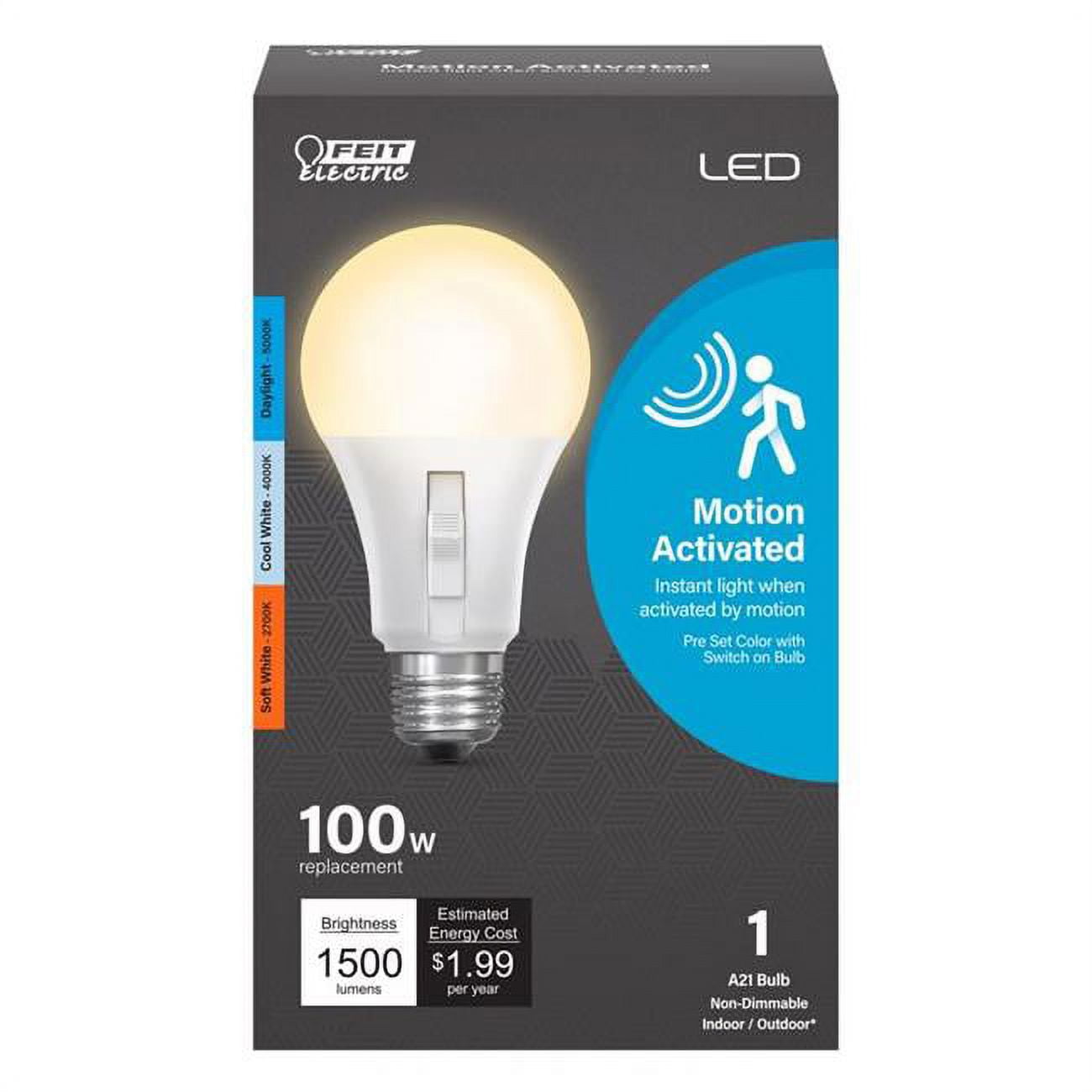 100 Watt Equivalence A19 E26 Medium LED Motion Activated Bulb Tunable, White & Color Changing