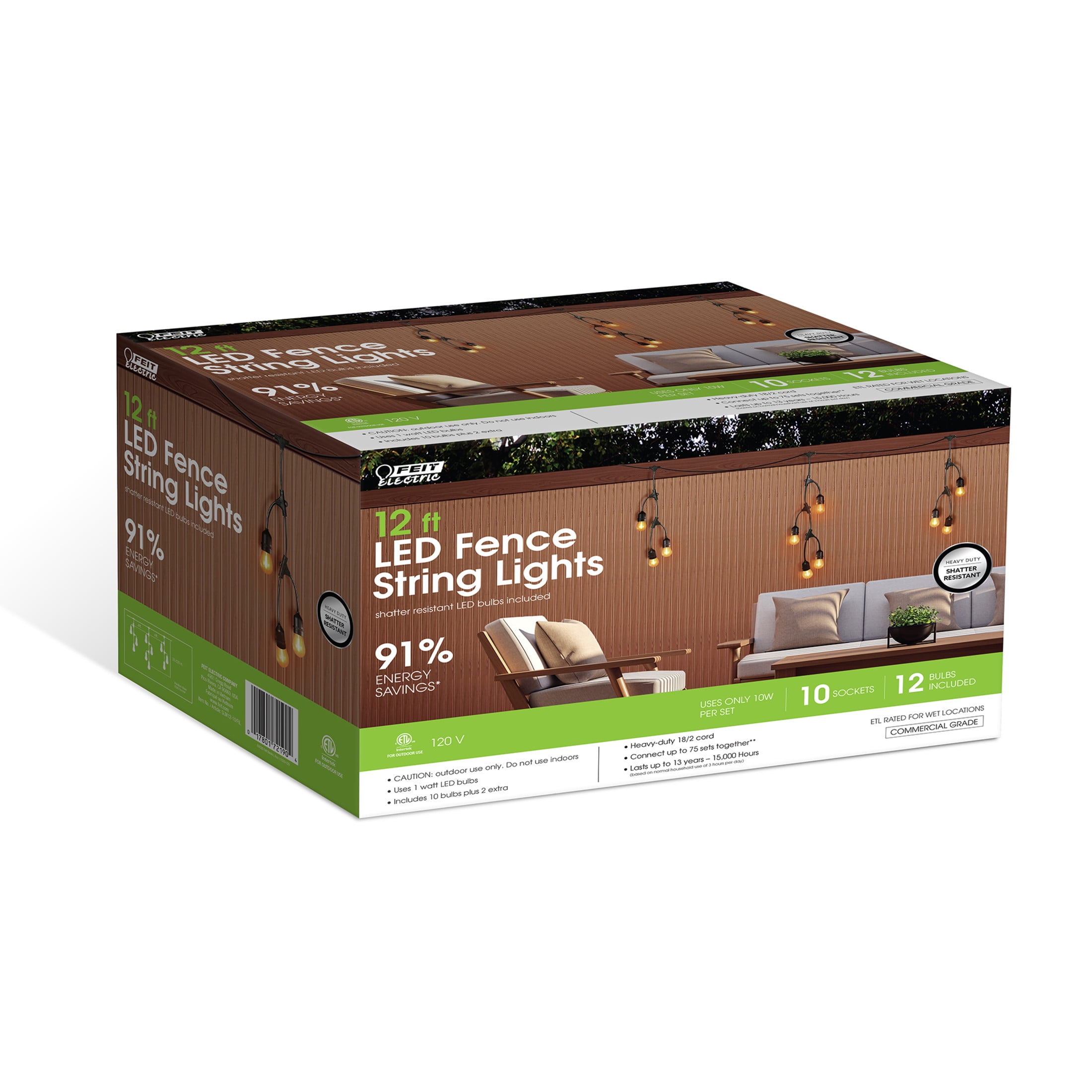Picture of Feit Electric 3010890 12 ft. LED String Lights, Clear - 10 lights