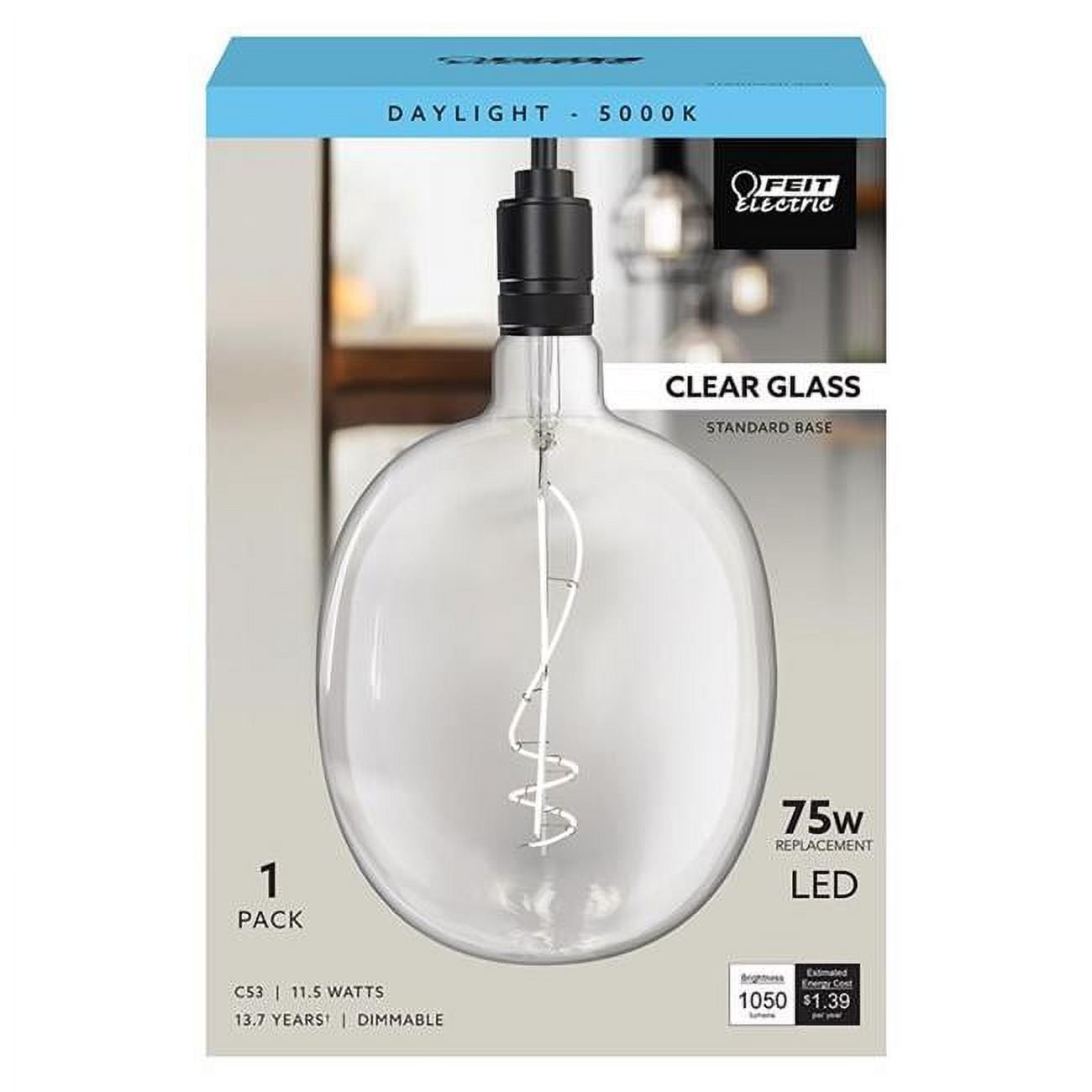 75W Equivalence Cylinder E26 Filament LED Bulb Daylight, Clear - Medium