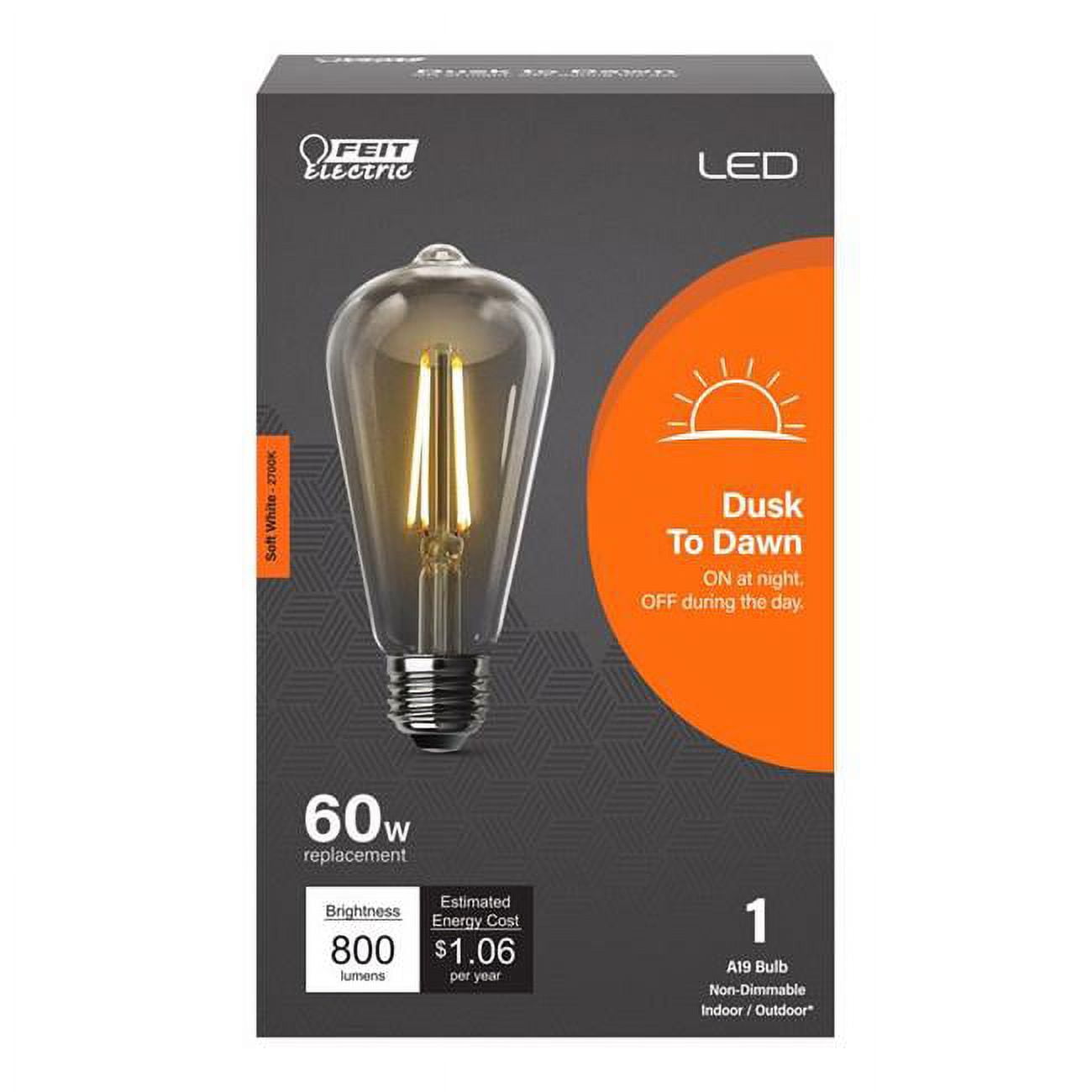 60 Watt Equivalence ST19 E26 LED Dusk to Dawn Bulb, Soft White - Medium