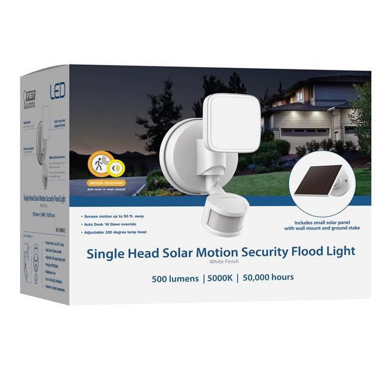 3010348 8W Motion-Sensing Solar Powered LED Security Floodlight - White -  Feit Electric