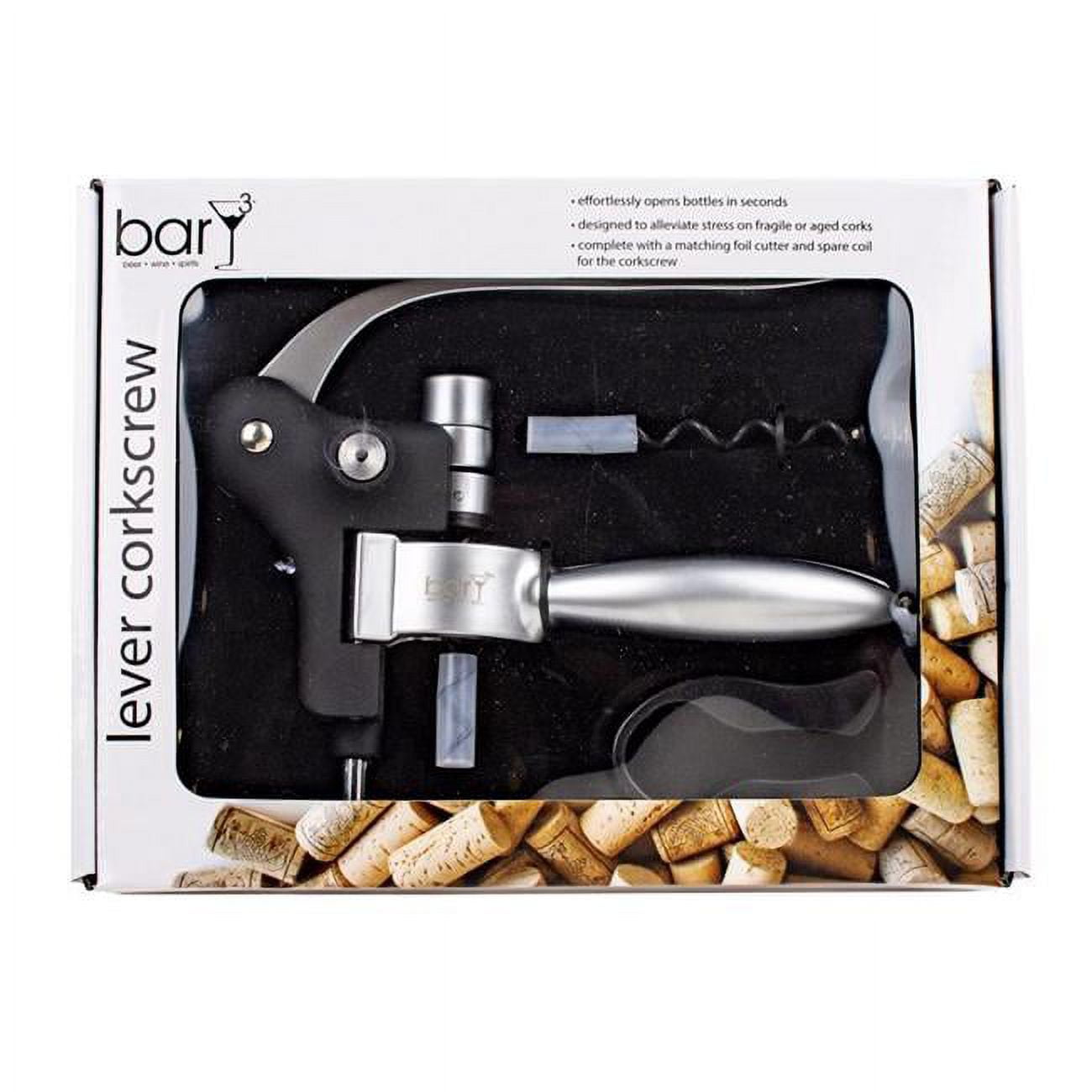 Picture of Bary3 6023177 Stainless Steel Lever Corkscrew Set - Black & Silver