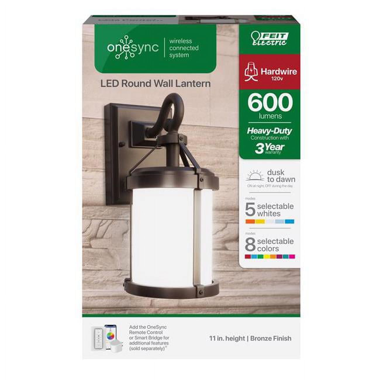 Picture of Feit Electric 3010302 600 Lumens Onesync Dusk To Dawn LED Wall Lantern - Bronze